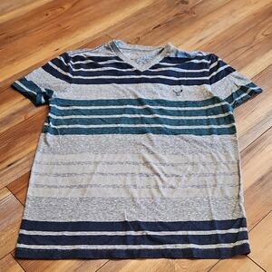 American Eagle Outfitters Gray and Blue Striped Tee
